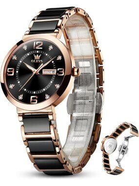 Women's Black Analog Quartz Ceramic Reloj Mujer Shinning Diamond Luxury Watch